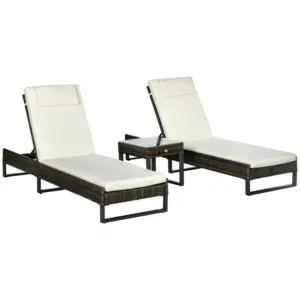Best Three-Piece Reclining Lounger Set, with Glass-Top Table - Cream