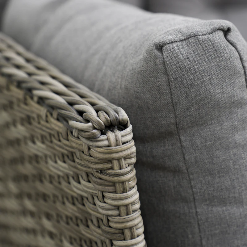 Best 6 Pieces Outdoor PE Rattan Garden Furniture, Patio Wicker Sectional Conversation Corner Sofa w/ Soft Padded Cushion & Liftable Coffee Table, Light Grey - Image 8