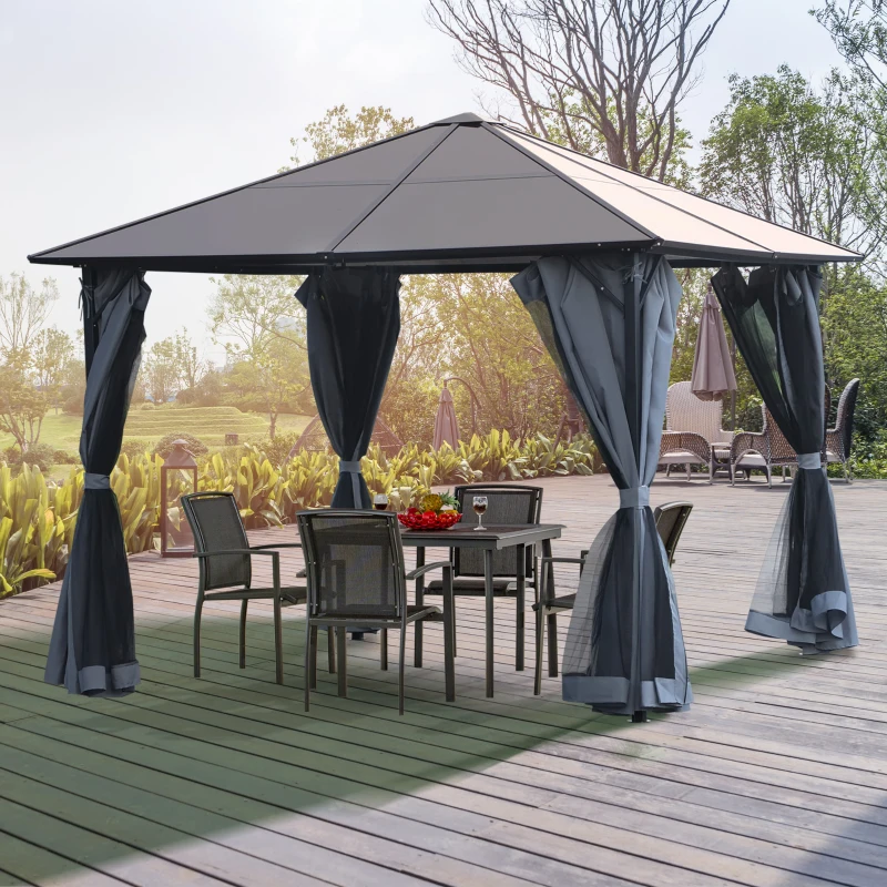 Best 3m x 3m Hardtop Metal Frame Mesh Draped Gazebo Black - Image 2