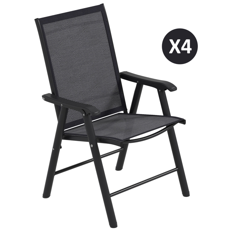 Best Set of 4 Folding Garden Chairs, Metal Frame Garden Chairs Outdoor Patio Park Dining Seat with Breathable Mesh Seat, Dark Grey - Image 11