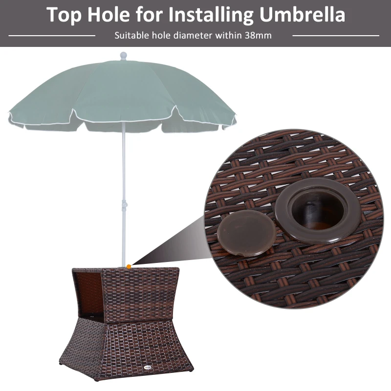 Best Rattan Outdoor Coffee Table, Wicker Garden Patio Bistro Side Table with Umbrella Hole and Storage Space for Balcony, Porch, Brown - Image 4