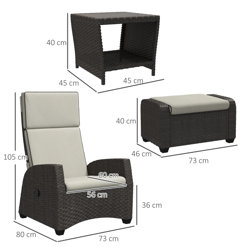 Best 5-Piece Rattan Patio Reclining Chair Set with Footstools, Coffee Table, Cushions, for Outdoor Garden, Brown - Image 3