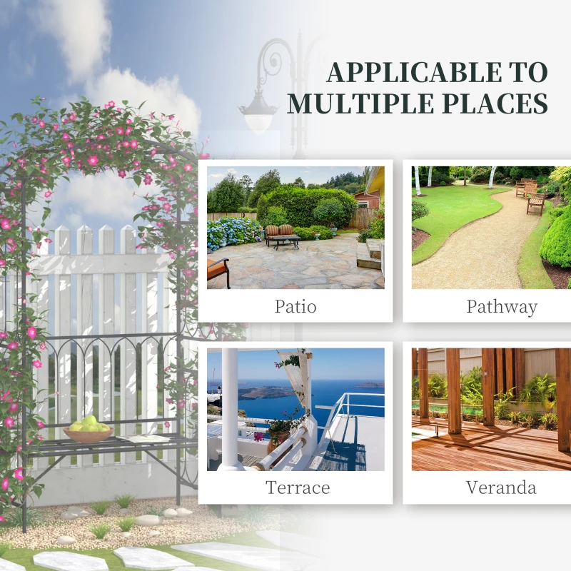 Best Garden Metal Frame Bench W/Arch for Various Climbing Plant, 115Lx50Wx203H cm-Black - Image 6