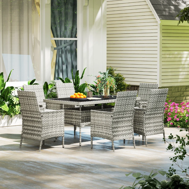 Best Seven-Piece Rattan Dining Set - Mixed-Grey - Image 8