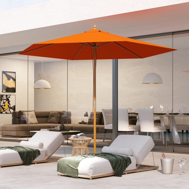 Best 2.5m Wood Garden Parasol Sun Shade Patio Outdoor Wooden Umbrella Canopy, Table Market Umbrella with Vent, 38mm Pole, Rope Pulley Mechanism, Orange - Image 10