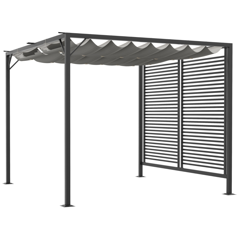 Best 3 x 2.8m Metal Pergola, with Retractable Fabric Roof - Grey - Image 11