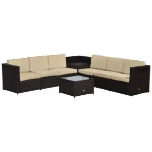 Best 6-Seater Rattan Sofa Furniture Set W/Cushions, Steel Frame-Brown