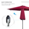 Best 3(m) Tilting Parasol Garden Umbrellas, Outdoor Sun Shade with 8 Ribs, Tilt and Crank Handle for Balcony, Bench, Garden, Wine Red - Image 5
