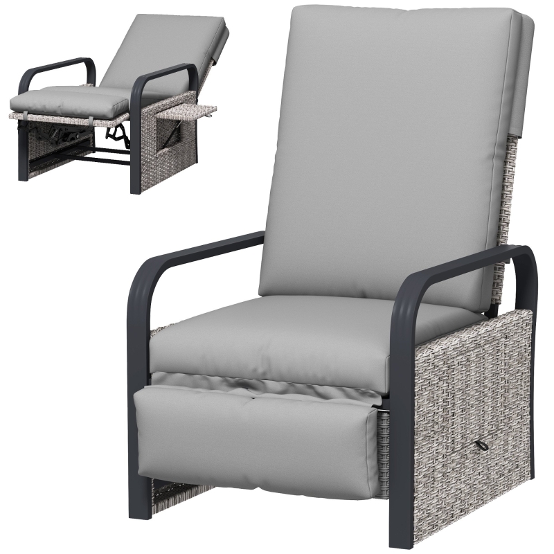 Best 140° Reclining Rattan Armchair - Mixed Grey - Image 11