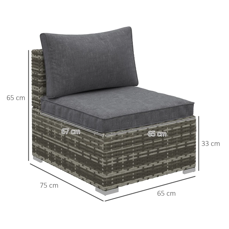 Best Armless Rattan Garden Chair, Outdoor Rattan Chair with Cushions, PE Wicker Garden Furniture with Steel Frame, Adjustable Footpads for Garden, Terrace, Deep Grey - Image 3