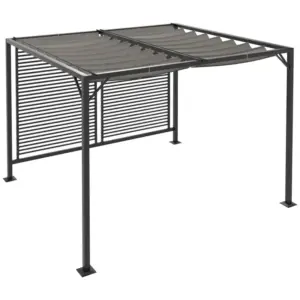 Best 3 x 2.8m Metal Pergola, with Retractable Fabric Roof - Grey