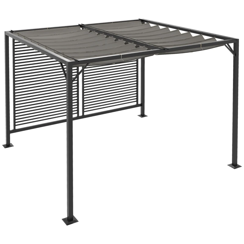 Best 3 x 2.8m Metal Pergola, with Retractable Fabric Roof - Grey
