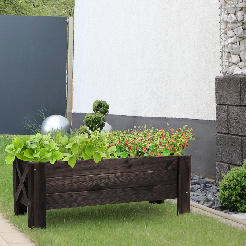 Best 58L Garden Raised Bed Planter Grow Containers for Outdoor Patio Plant Flower Vegetable Pot Fir Wood, 100 x 36.5 x 36 cm, Carbonized Colour - Image 11