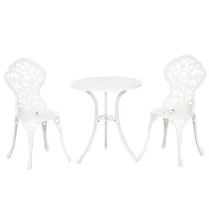 Best 3 Pcs Aluminium Bistro Set Garden Furniture Dining Table Chairs Antique Outdoor Seat Patio Seater White
