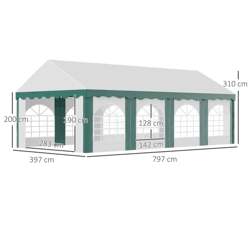 Best 8 x 4m Garden Gazebo with Sides, Galvanised Marquee Party Tent with Eight Windows and Double Doors, for Parties, Wedding and Events - Image 3