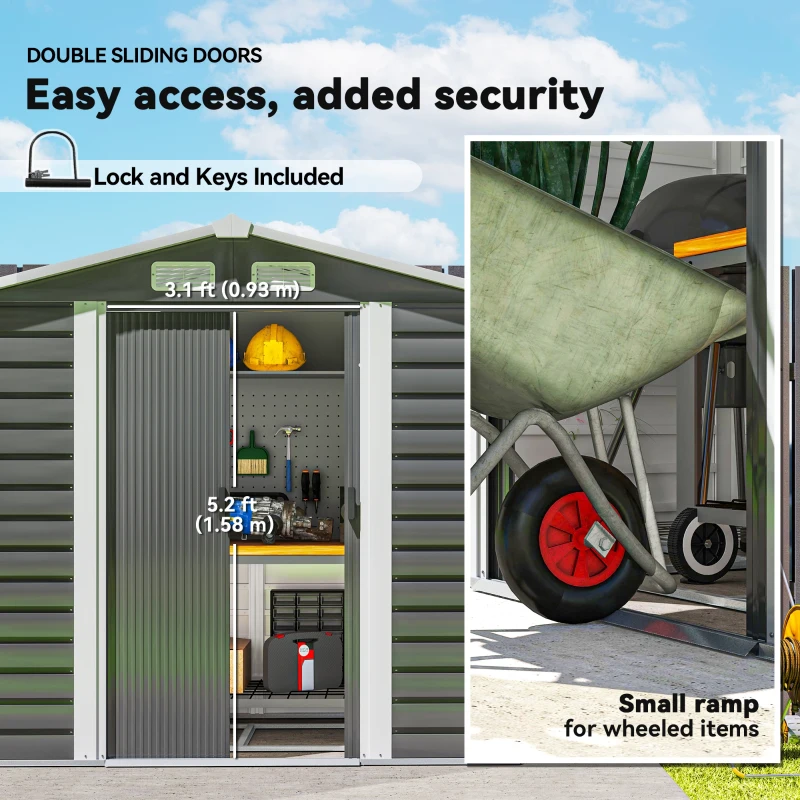 Best 7 x 4ft Garden Shed, Easy to Assemble, Upgraded Galvanised Steel Frame with Foundation Kit, Double Doors with Lock, Outdoor Metal Shed with Vents and Gloves, Garden Storage Shed, Dark Grey - Image 6