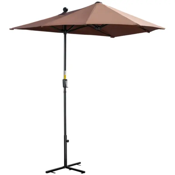 Best 2m Half Parasol Market Umbrella Garden Balcony Parasol with Crank Handle, Base, Double-Sided Canopy, Coffee