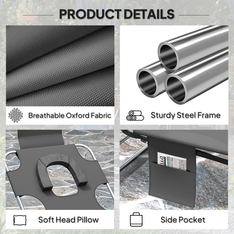 Best Reclining Face Hole Sun Lounger - Dark Grey - Image 6