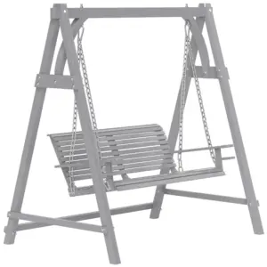 Best 2 Seater Garden Swing Seat, Wooden Swing Chair Bench with Cup Holders for Outdoor Porch Patio, Grey