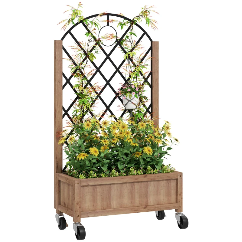 Best Wooden Planter, with Metal Trellis - Brown/Black