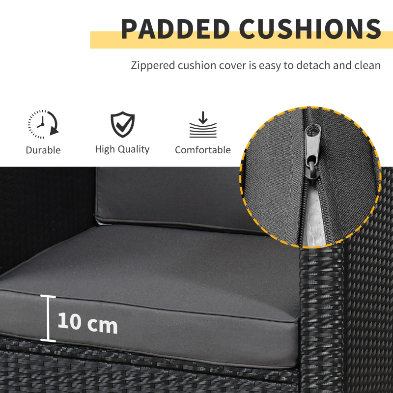 Best 3 Pieces Rattan Bistro Set, Wicker Garden Furniture Set with Glass Top Coffee Table and Chairs, Thickened Washable Cushions for Outdoor, Patio, Balcony, Black - Image 4