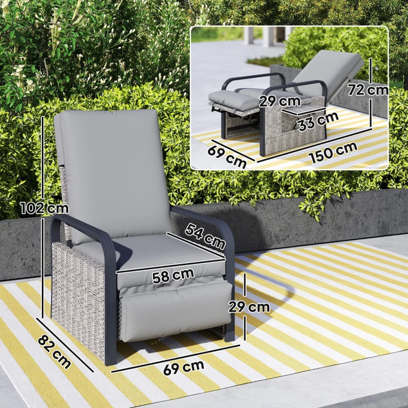 Best 140° Reclining Rattan Armchair - Mixed Grey - Image 3