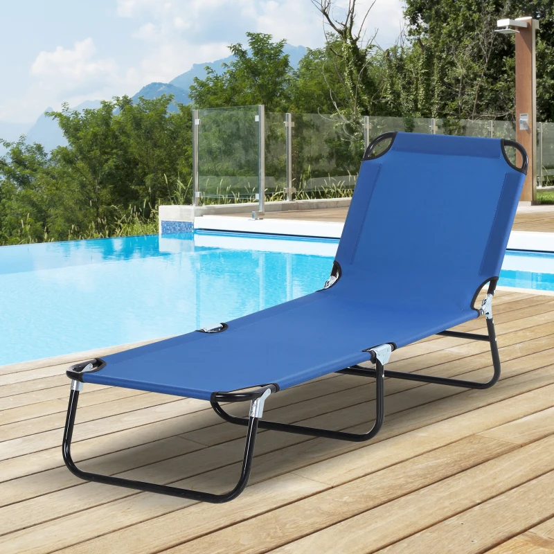 Best Foldable Sun Lounger with 5-Position Adjustable Backrest, Outdoor Portable Recliner Chaise Lounge Chair with Breathable Mesh Fabric, Blue - Image 2