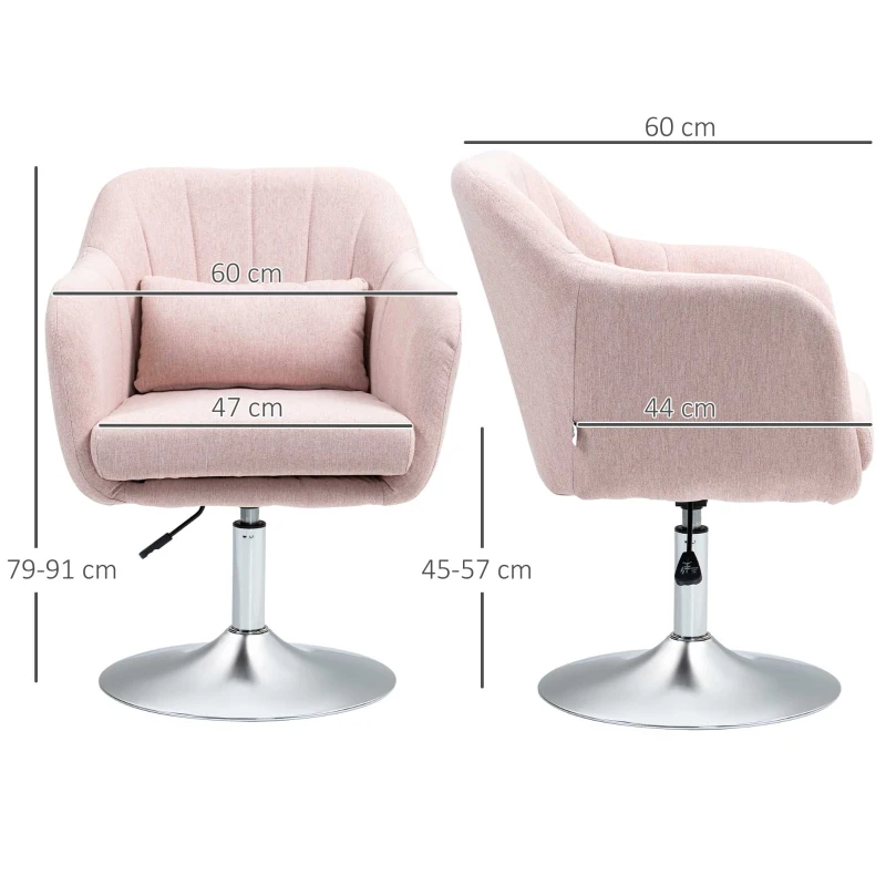 Best Swivel Linen Fabric Accent Chair for Living Room Contemporary Vanity Armchair with Adjustable Height Thick Cushion Lumbar Support Armrest for Bedroom Office Pink - Image 3