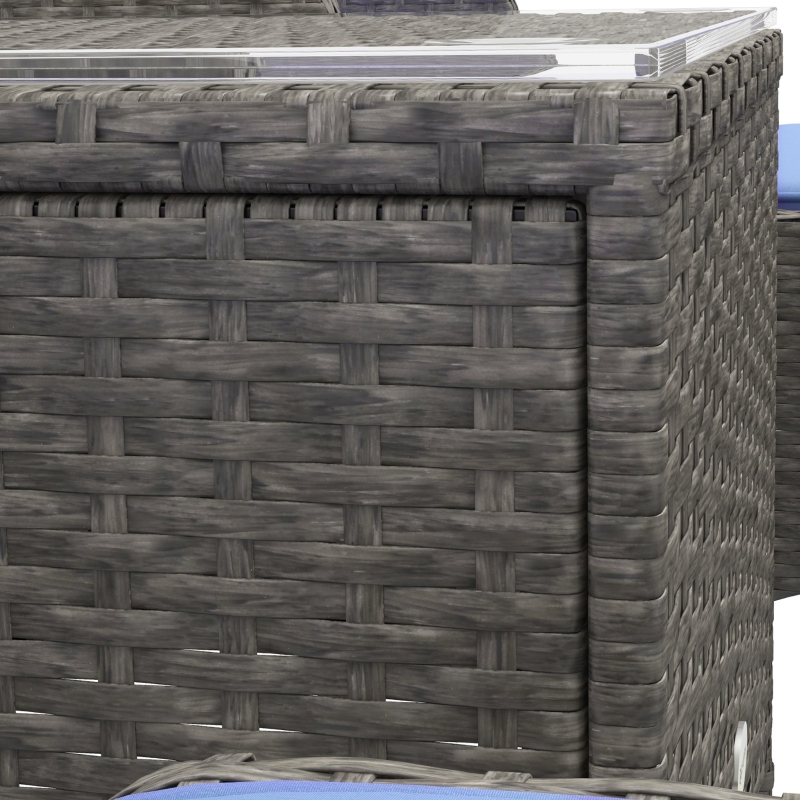 Best 5 Pieces PE Rattan Garden Furniture Set, Wicker Outdoor Sofa Set w/ 2 Armchairs 2 Stools Glass Top Table Cushions, Blue - Image 9