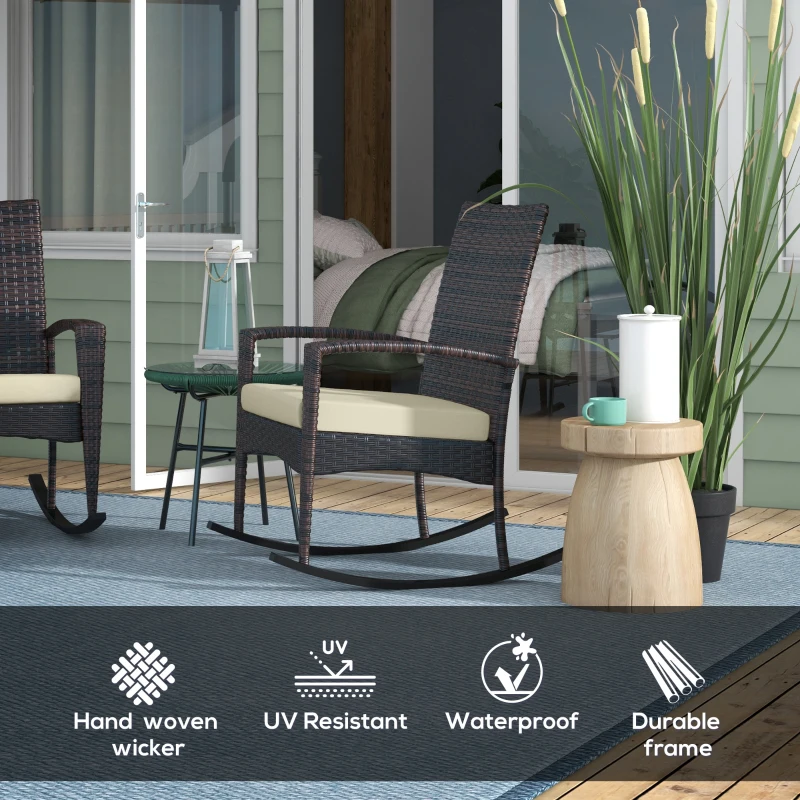 Best Outdoor PE Rattan Rocking Chair Set of 2, Garden Rocking Chair Set with Armrest and Cushion, Brown - Image 4