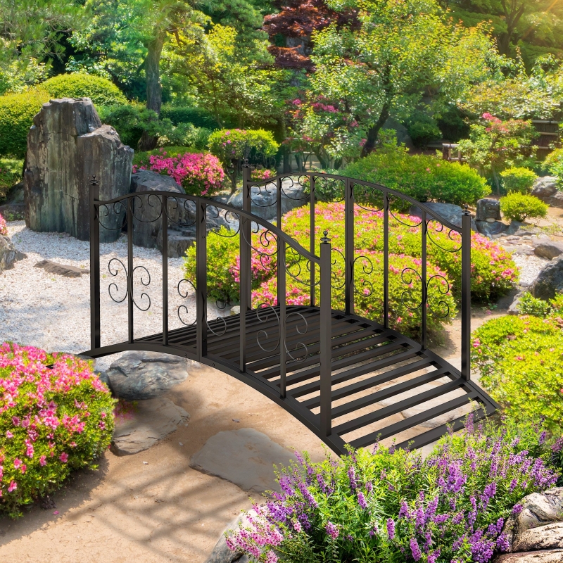Best 1.2M Metal Decorative Scrollwork Arch Garden Bridge, Black - Image 12