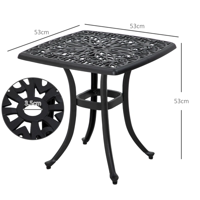 Best Cast Aluminium Bistro Table, Outdoor Square Side Table with Umbrella Hole, Garden Table for Balcony, Black - Image 3