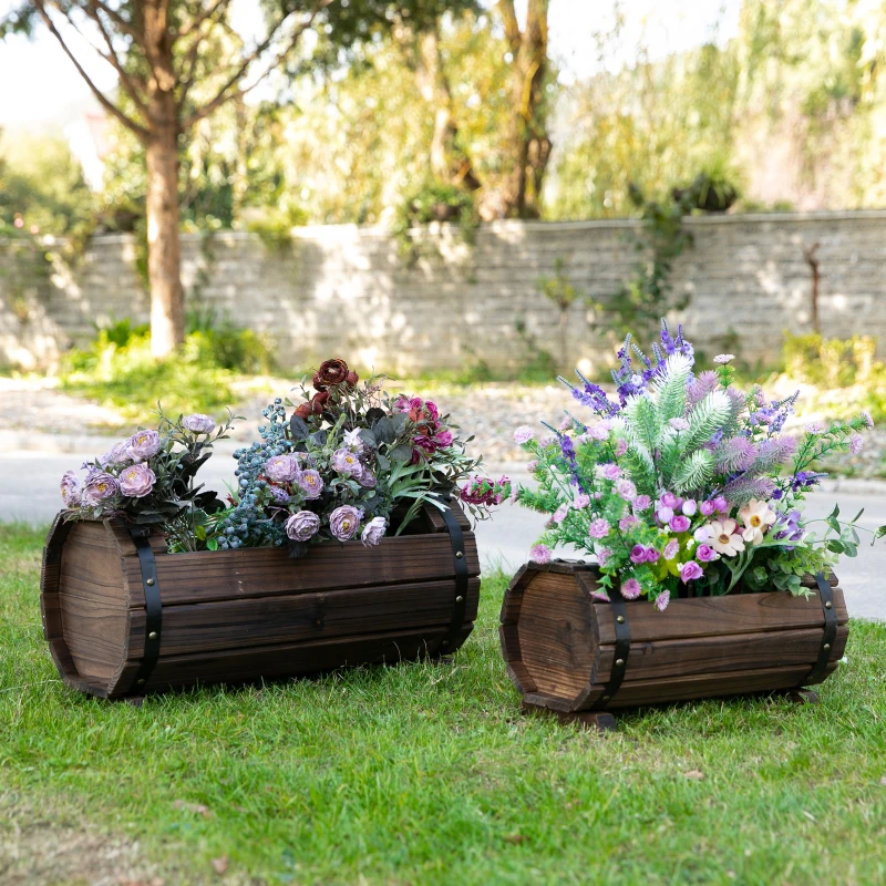 Best 2PCs 56L Wooden Planter Box Flower Plant Pot Outdoor Flower Beds Plant Box with Solid Wood Carbonized Colour - Image 7