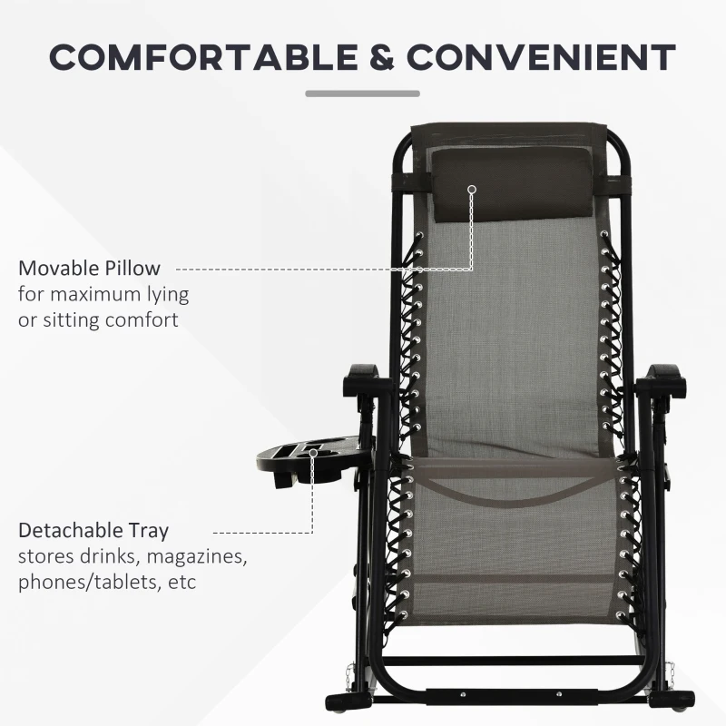 Best Garden Rocking Chair Folding Recliner Outdoor Adjustable Sun Lounger Rocker Zero-Gravity Seat with Headrest Side Holder Patio Deck - Grey - Image 5