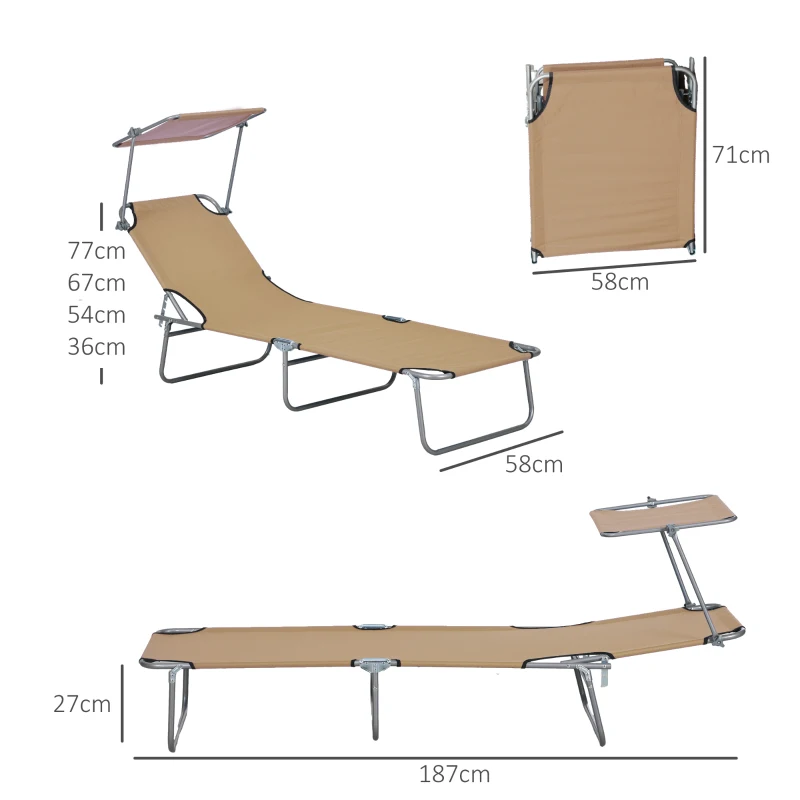 Best Sun Lounger, with Adjustable Face Canopy - Brown - Image 3