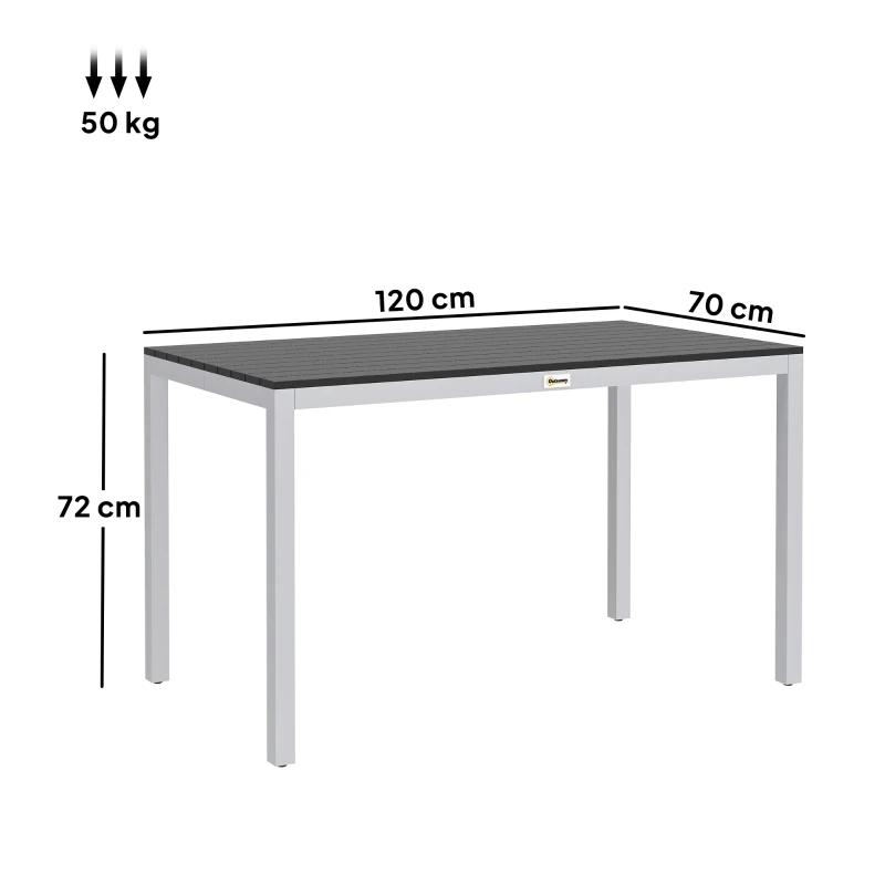 Best Garden Table for 4-6, 120 x 70 cm Outdoor Dining Table with Rust-Resistant Aluminium Frame, Easy Maintenance Slatted Top, for Patio, Terrace, Balcony, Black - Image 3