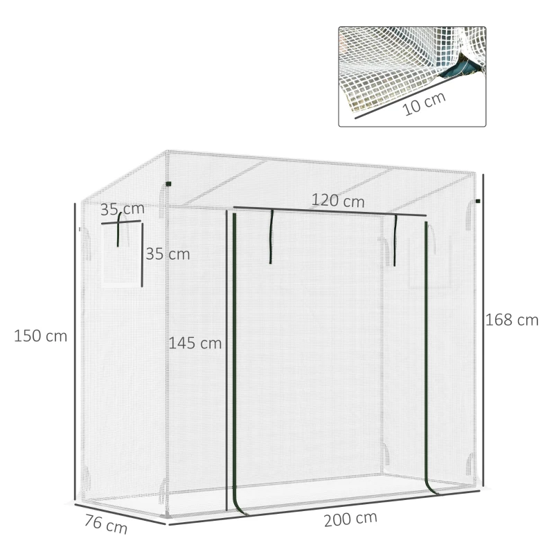 Best Small Walk-in Garden Greenhouse with Steel Frame, Large Roll-up Door and Windows, 200Lx76Wx168Hcm, White - Image 3