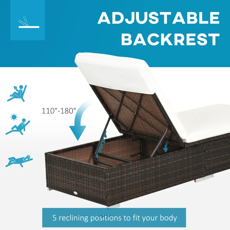 Best PE Rattan Sun Lounger with Cushion, Outdoor Garden Sunbed Furniture with 5-Level Recliner Backrest, and Armrest, Set of 2, Brown - Image 6