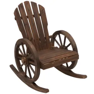 Best Wooden Adirondack Rocking Chair Reclining Armchair Outdoor Garden Furniture Patio Porch Rocker - Carbonized Wood Colour