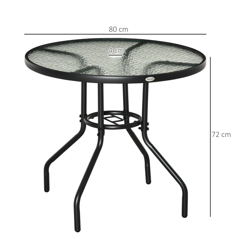 Best Outdoor φ80cm Round Dining Table Tempered Glass Top Steel Frame Bistro Coffee End Side Table Garden w/ Parasol Hole - Image 3