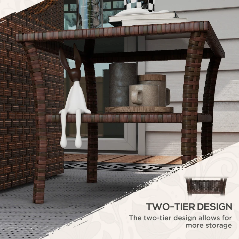 Best Two-tier PE Rattan Square Coffee Table - Brown - Image 5
