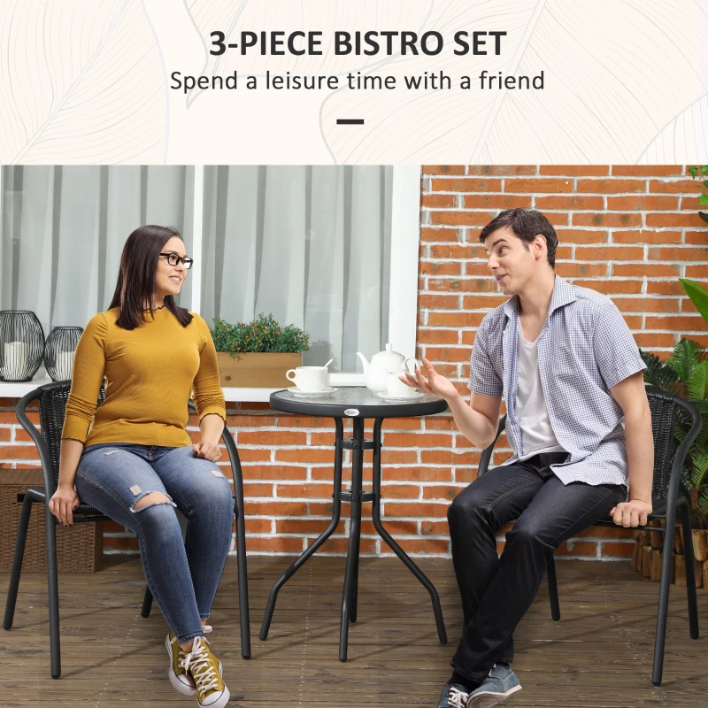 Best 3 Pieces Rattan Bistro Set - Black - Image 4