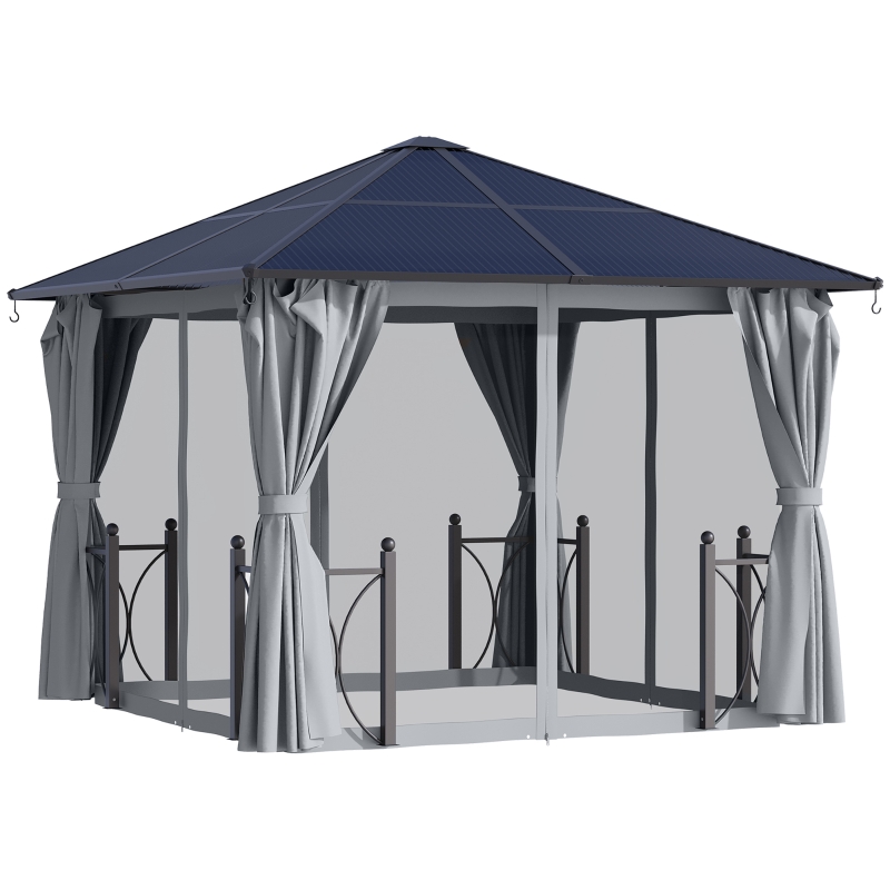 Best 3 x 3(m) Hardtop Gazebo Canopy with Polycarbonate Roof, Steel & Aluminium Frame, Garden Pavilion with Mosquito Netting and Curtains, Black - Image 11