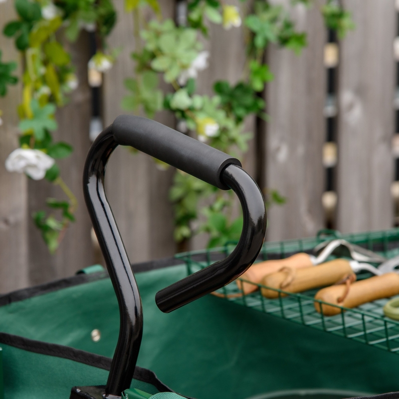 Best Large 4 Wheel Heavy Duty Garden Cart Truck Trolley Wheelbarrow with Handle and Metal Frame - Green - Image 11
