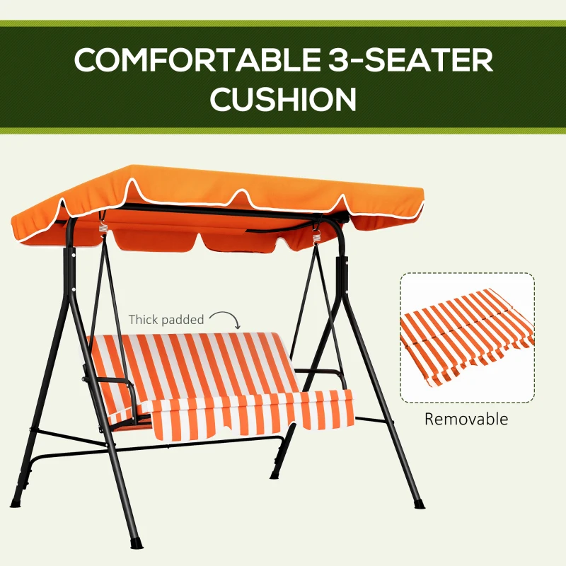 Best 3 Seater Canopy Swing Chair Garden Rocking Bench Heavy Duty Patio Metal Seat w/ Top Roof - Orange - Image 7