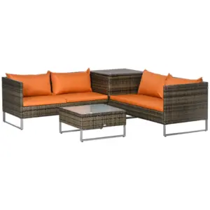 Best Four-Piece Rattan Sofa Set, with Storage Table - Orange/Brown