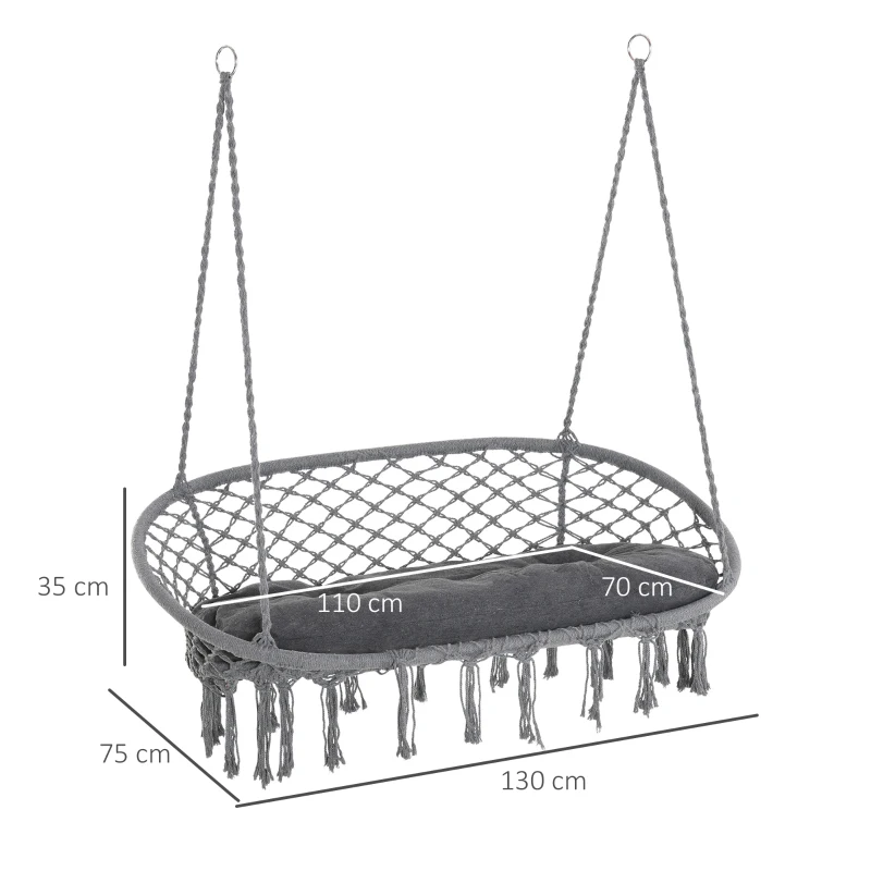 Best Two-Seater Boho Macrame Hammock Swing - Grey - Image 3