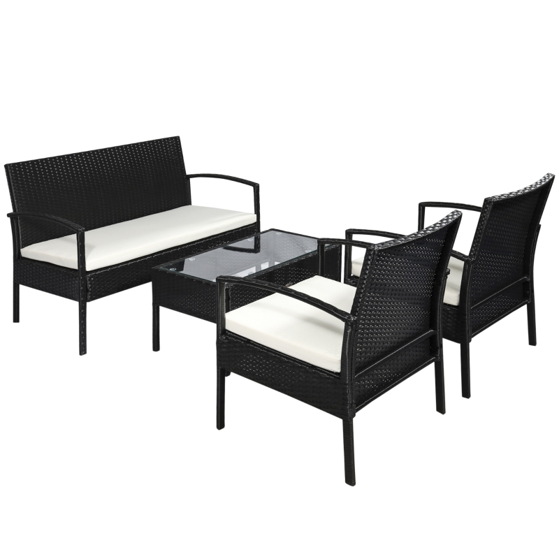 Best 4 Pieces Rattan Garden Furniture Set, 4 Seater Garden Sofa Set with Loveseat, Armchairs and Glass Top Table, Wicker Conservatory Furniture with Cushions for Patio, Balcony, Black - Image 11