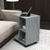 Best C-Shape End Table Unique Storage Unit w/ 2 Shelves 4 Wheels Freestanding Home Office Furniture Cabinet Square Studio Grey - Image 7