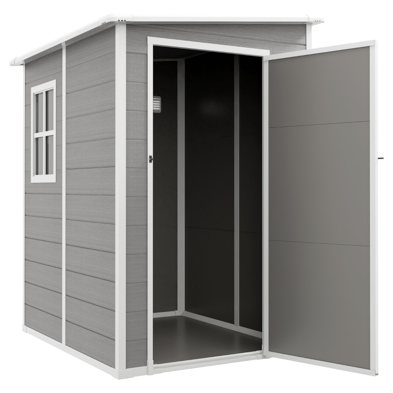 Best 4'x5' Garden Storage Shed, Lean to Shed, Lockable Garden Shed with Window, Vent and Plastic Roof, Grey - Image 11